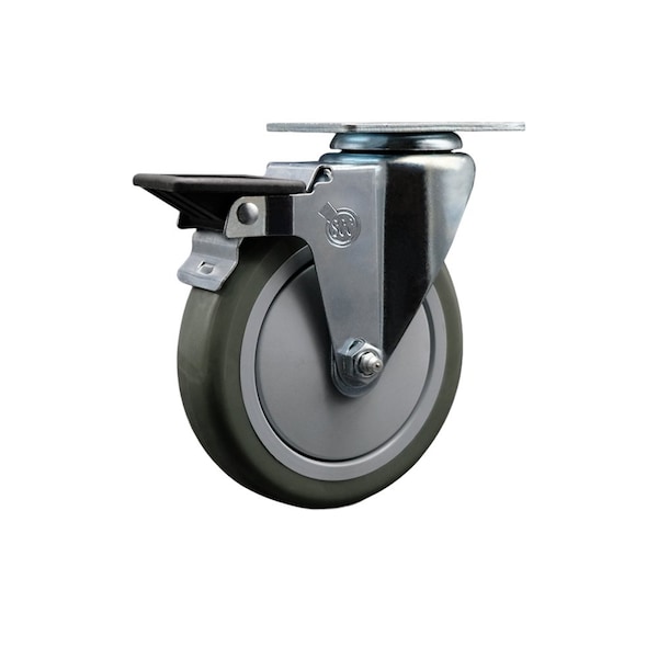Service Caster 5'' Gray Poly Wheel Swivel Top Plate Caster Posi Brake SCC-20S514-PPUB-PLB - main